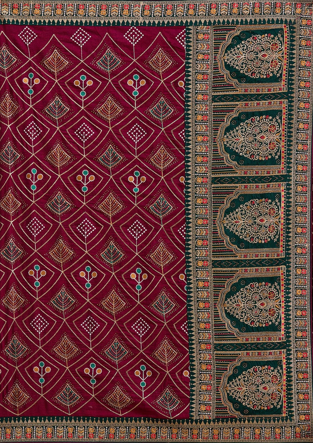 Wine Threadwork Soft Raw Silk Saree_koskii