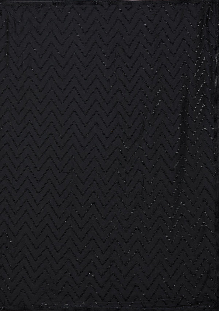 Black Stonework (Silver) Organza Saree_koskii