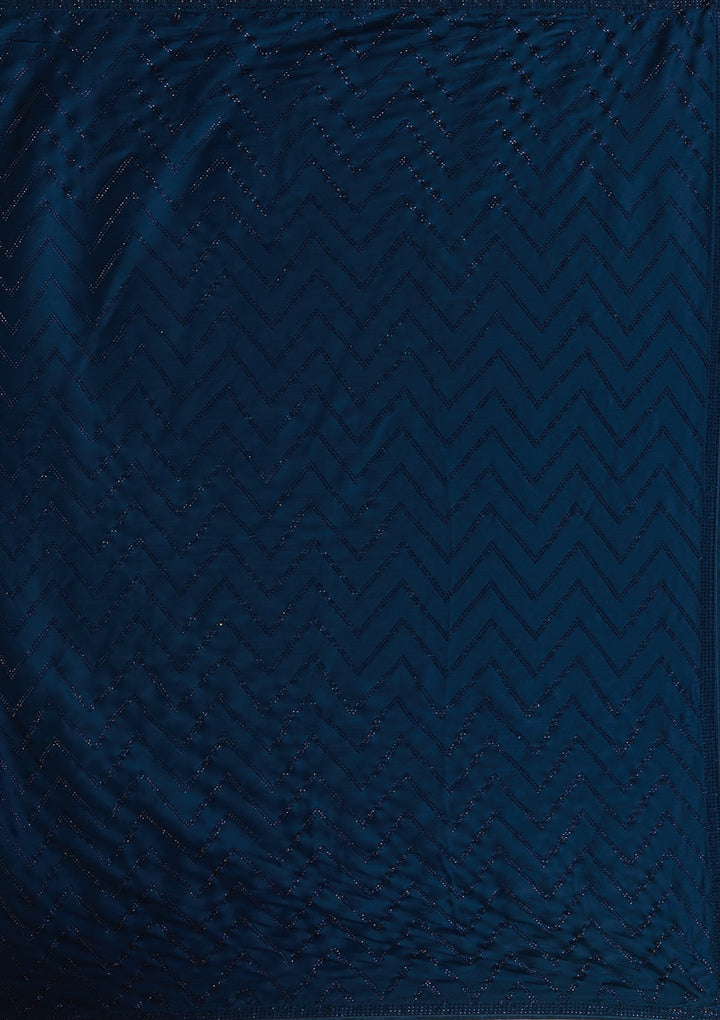 Navy Blue Stonework (Silver) Organza Saree_koskii