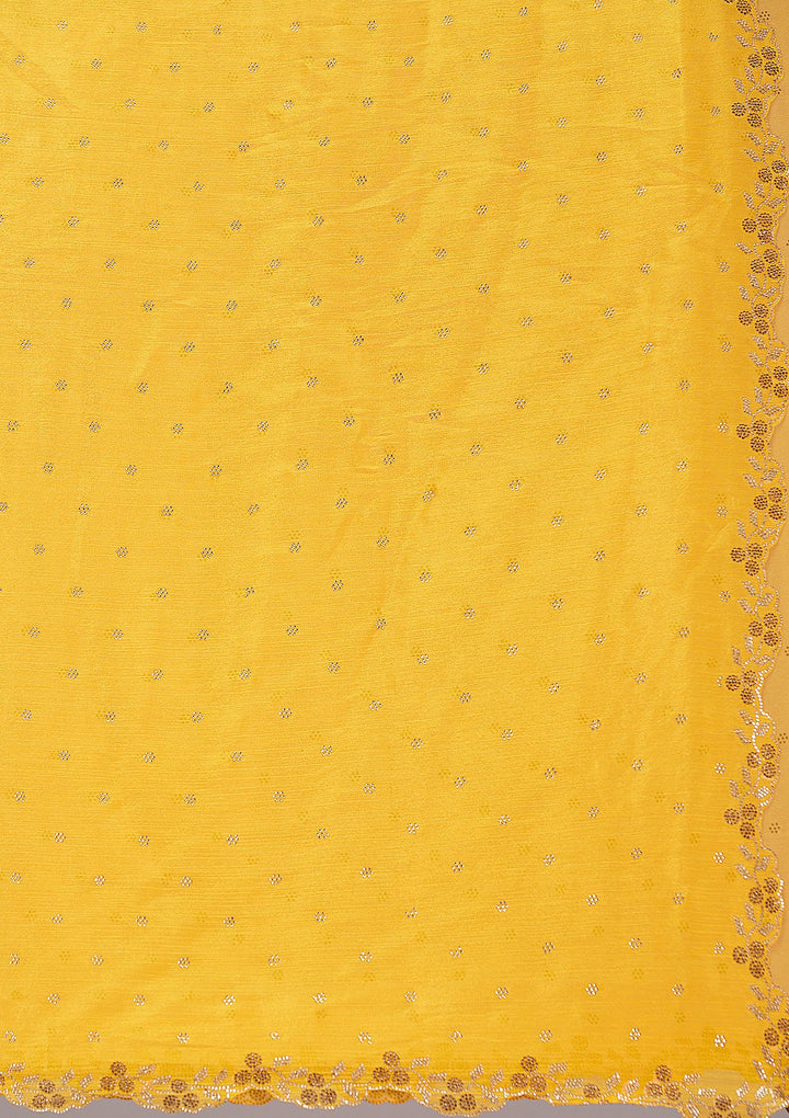 Mustard Stonework (Gold) Tissue Saree_koskii