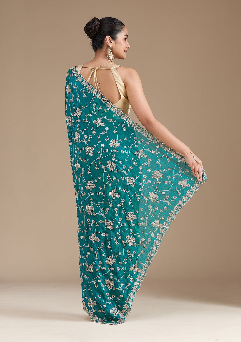 Rama Green Threadwork Tissue Saree_koskii