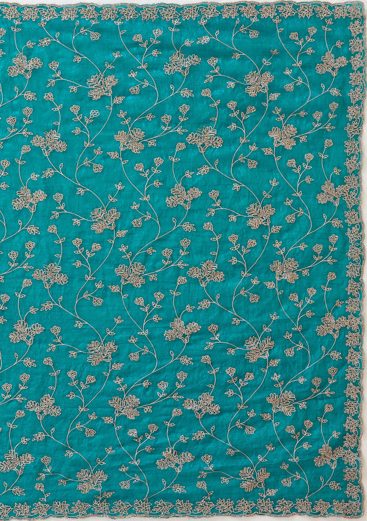Rama Green Threadwork Tissue Saree_koskii