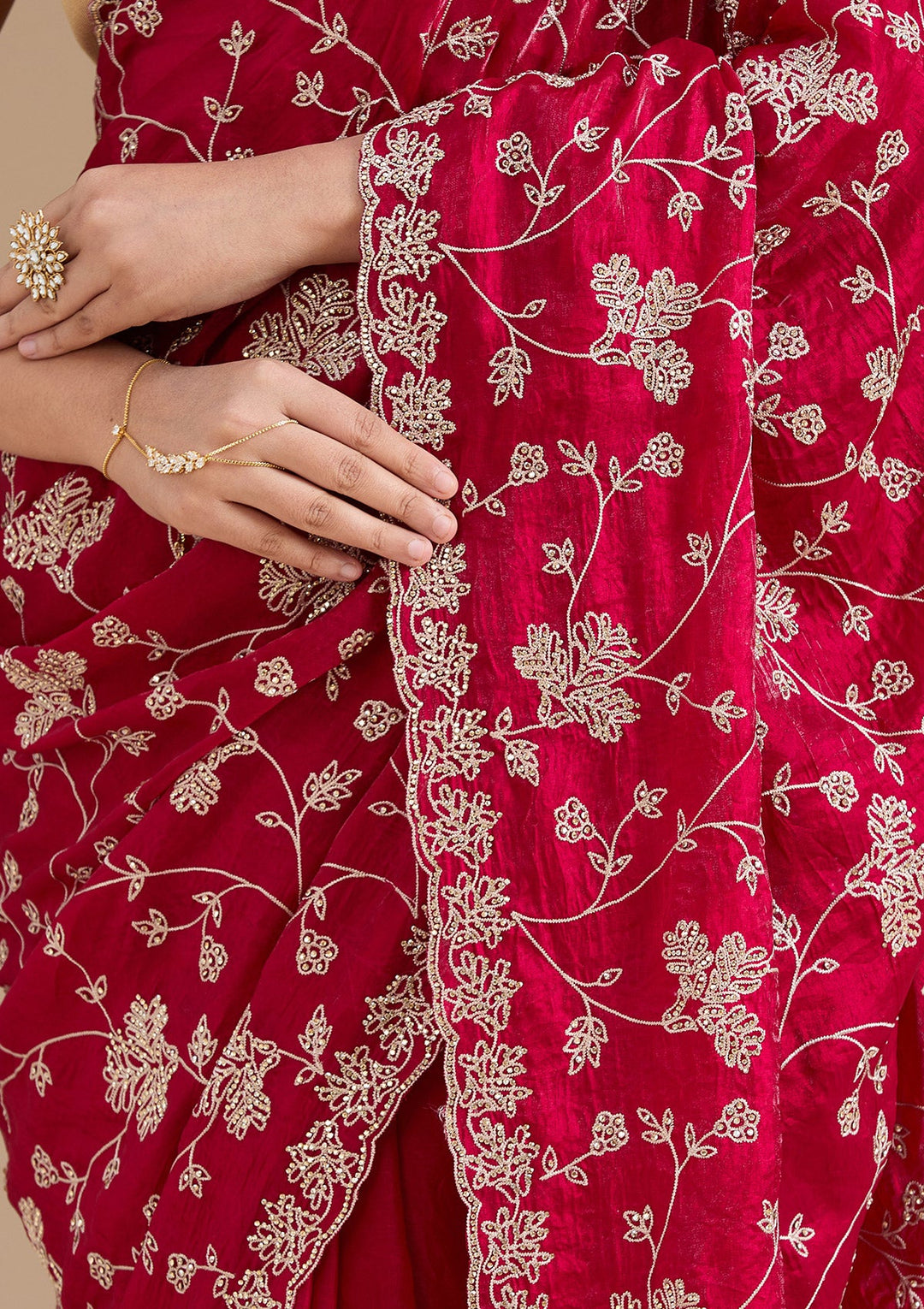 Rani Pink Threadwork Tissue Saree_koskii