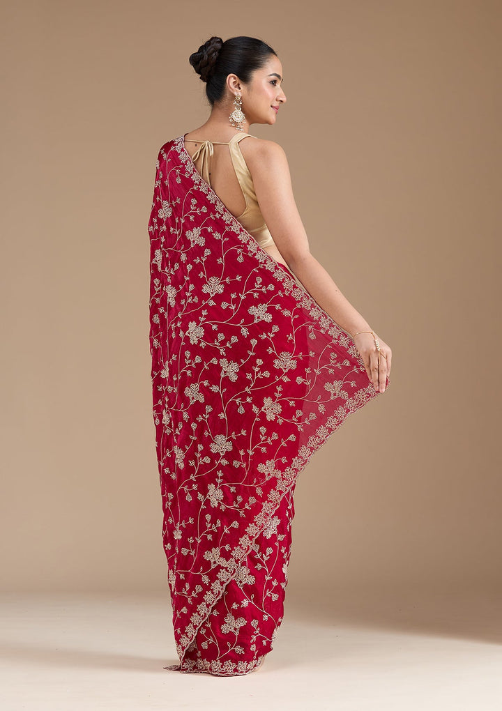 Rani Pink Threadwork Tissue Saree_koskii