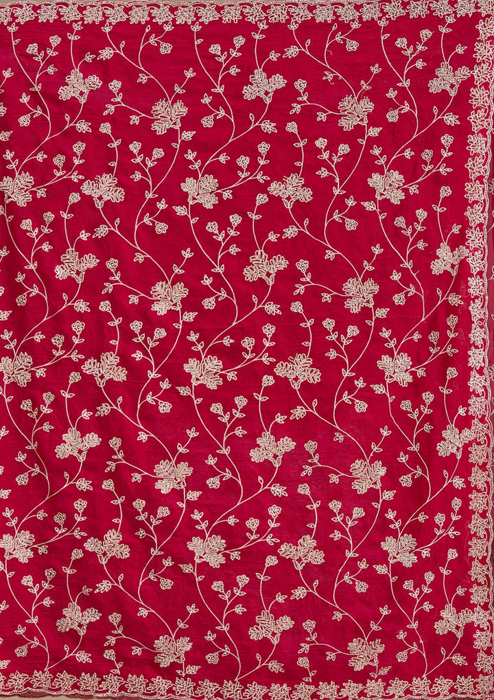 Rani Pink Threadwork Tissue Saree_koskii