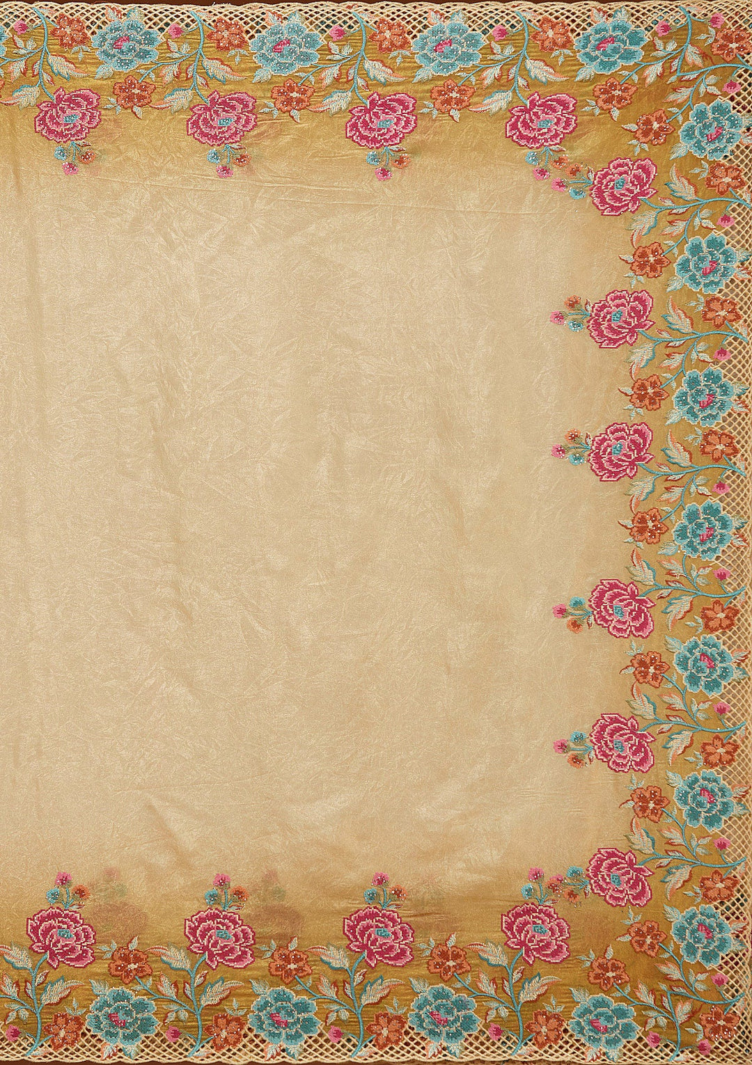 Mustard Threadwork Tissue Saree_koskii