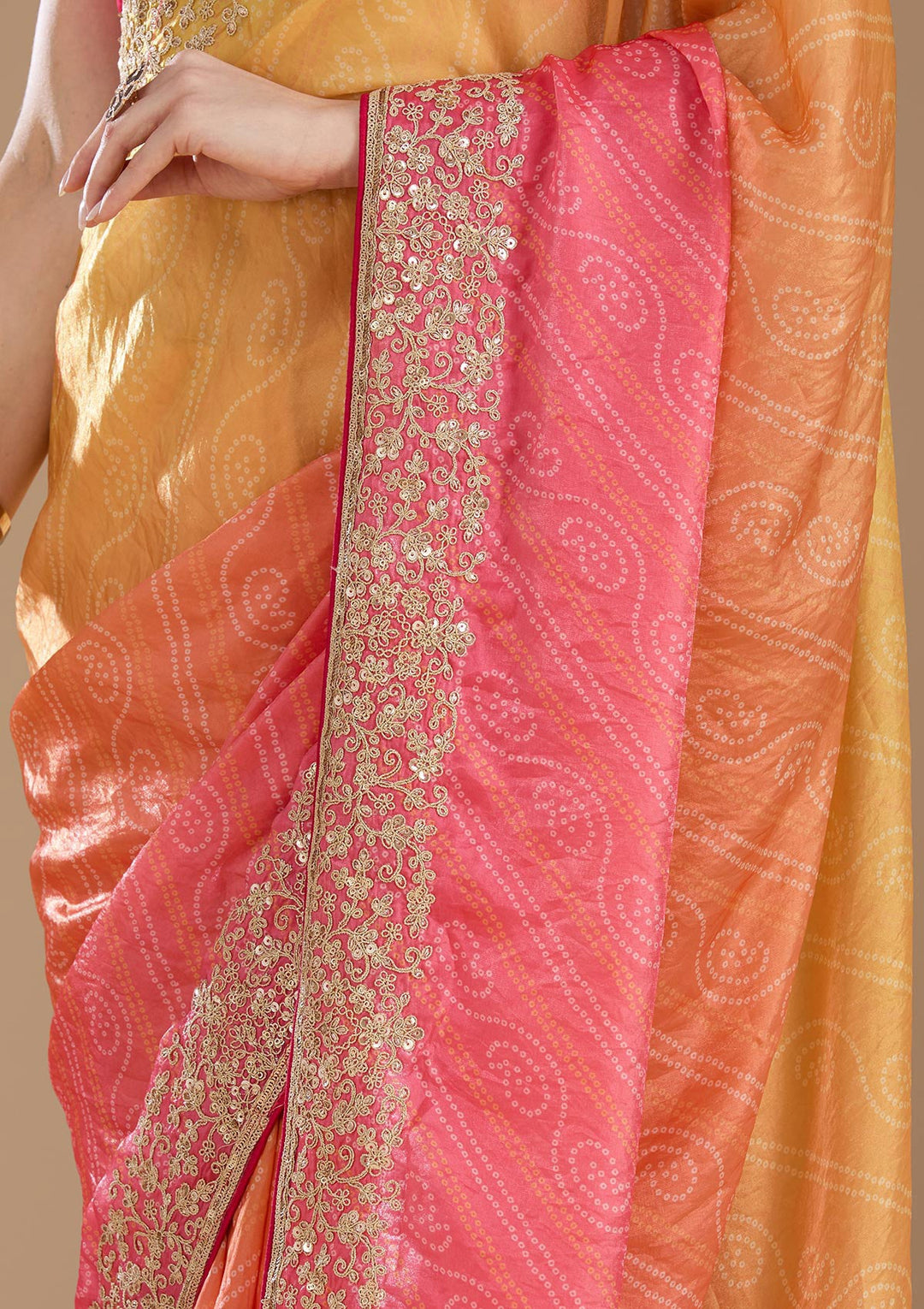 Rani Pink Cording Chiffon Saree