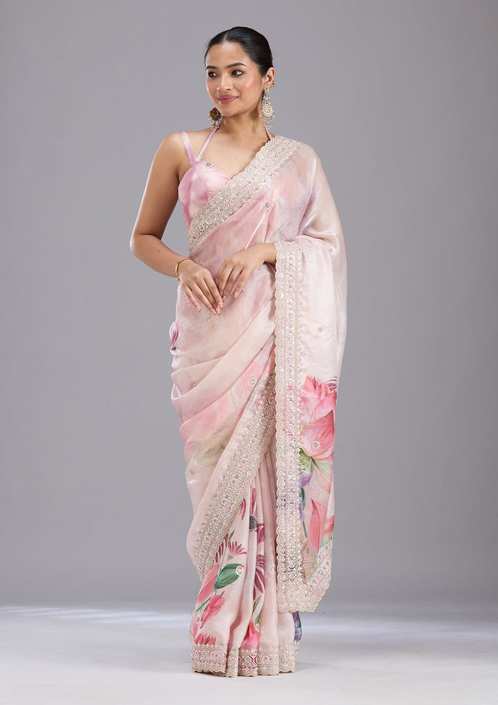 Baby Pink Sequins Tissue Saree-koskii