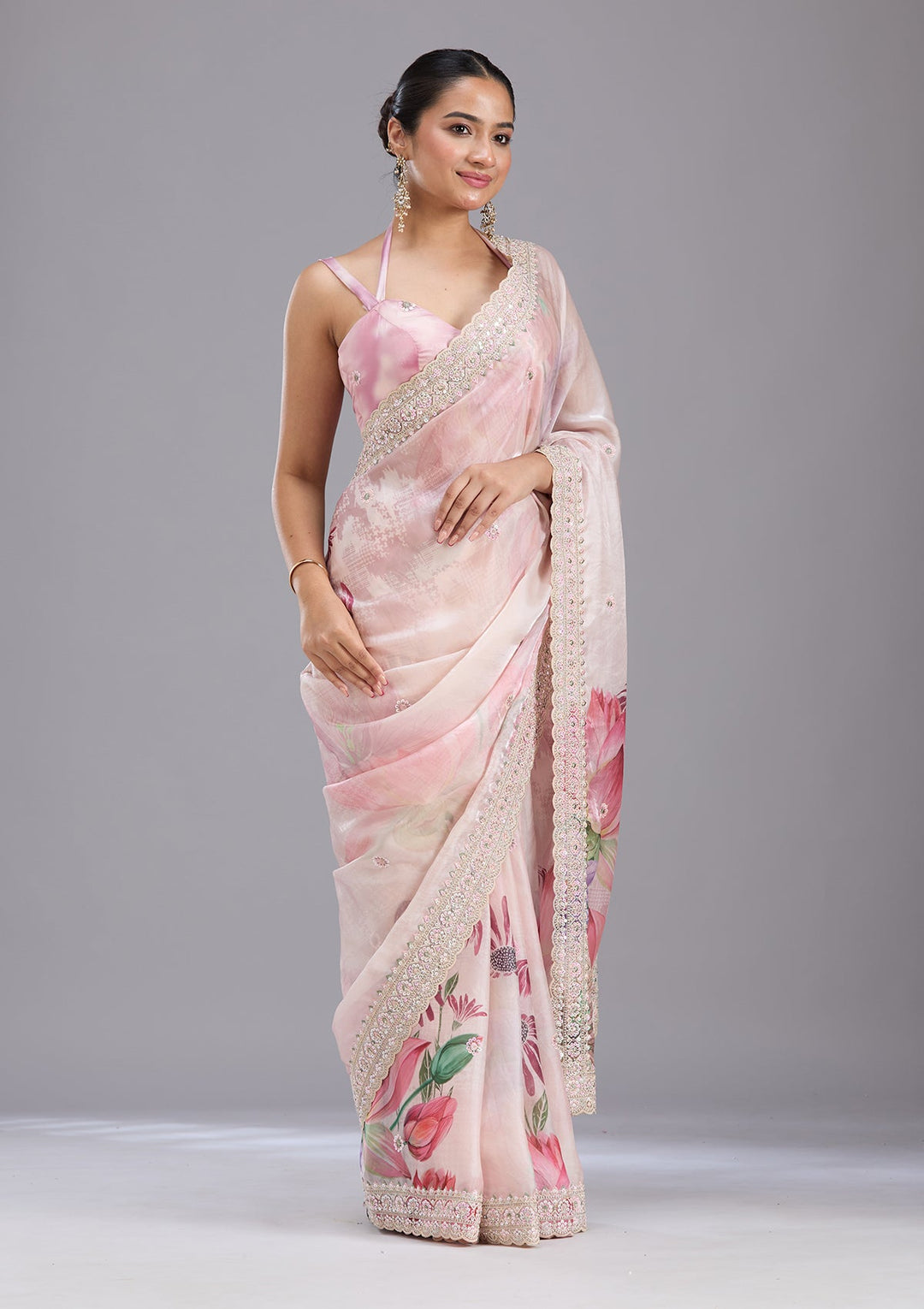 Baby Pink Sequins Tissue Saree-koskii