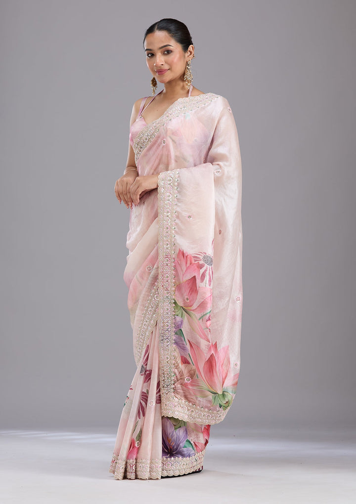 Baby Pink Sequins Tissue Saree-koskii