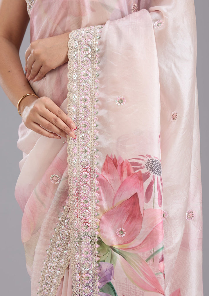 Baby Pink Sequins Tissue Saree-koskii