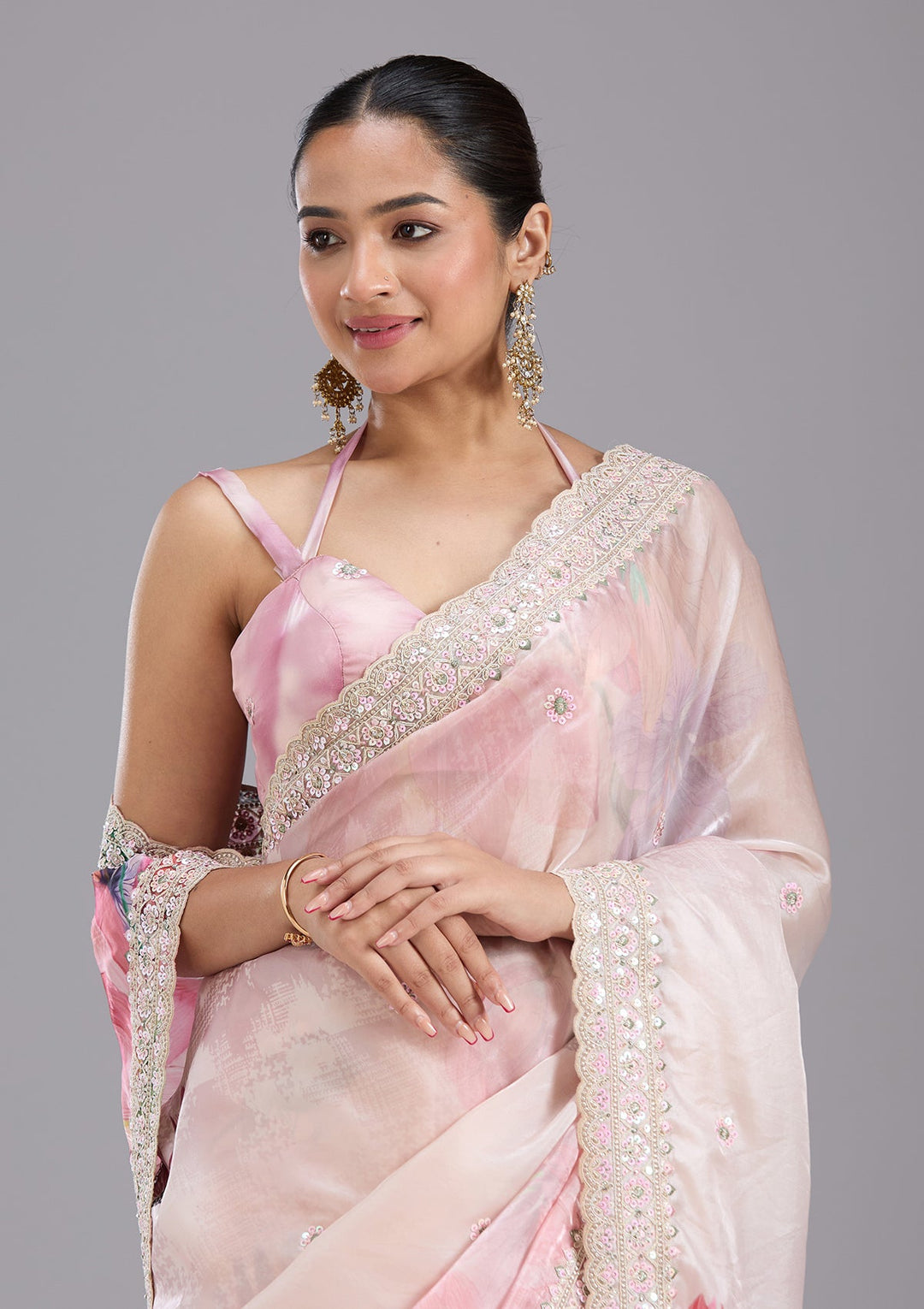 Baby Pink Sequins Tissue Saree-koskii