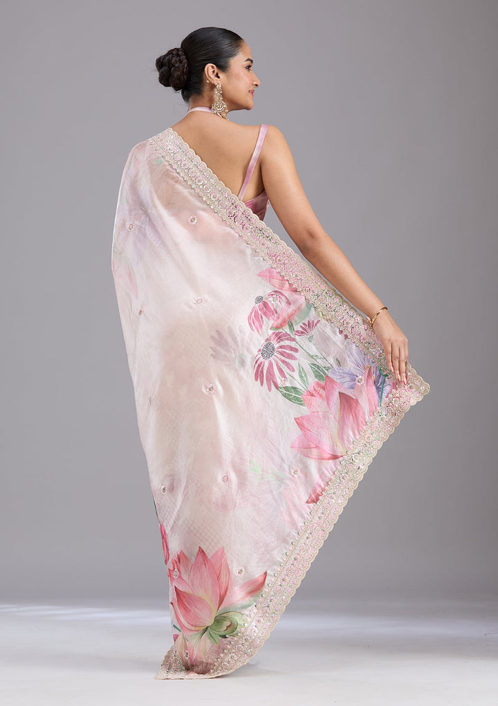 Baby Pink Sequins Tissue Saree-koskii