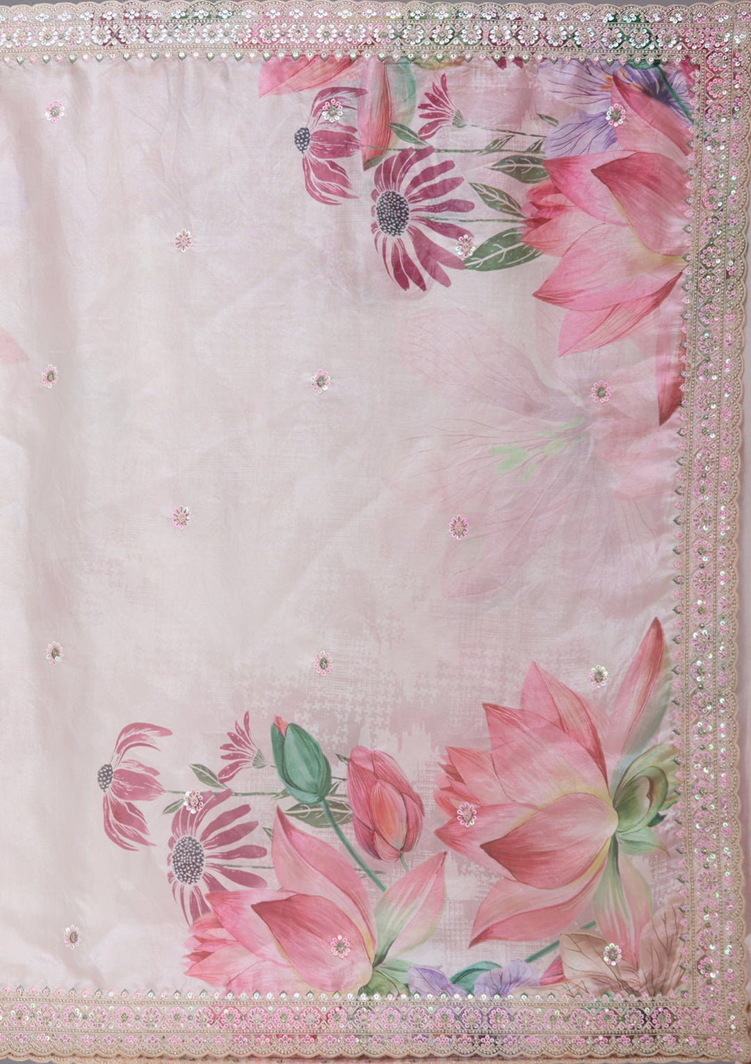 Baby Pink Sequins Tissue Saree-koskii