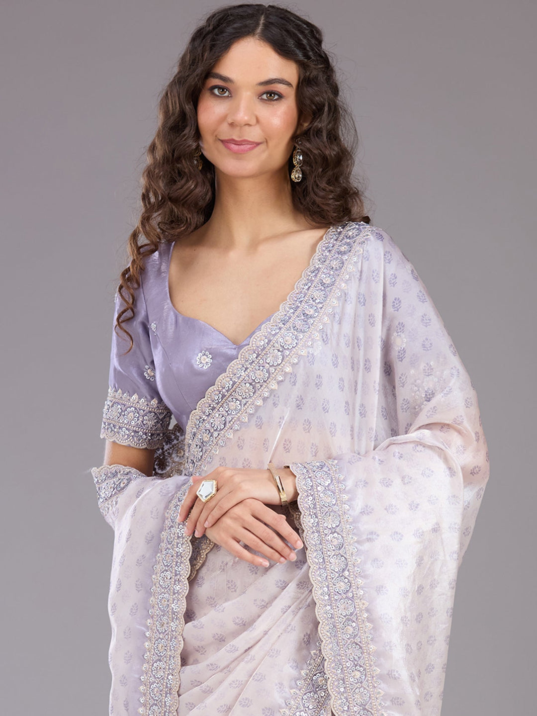 Lavender Sequins Tissue Saree