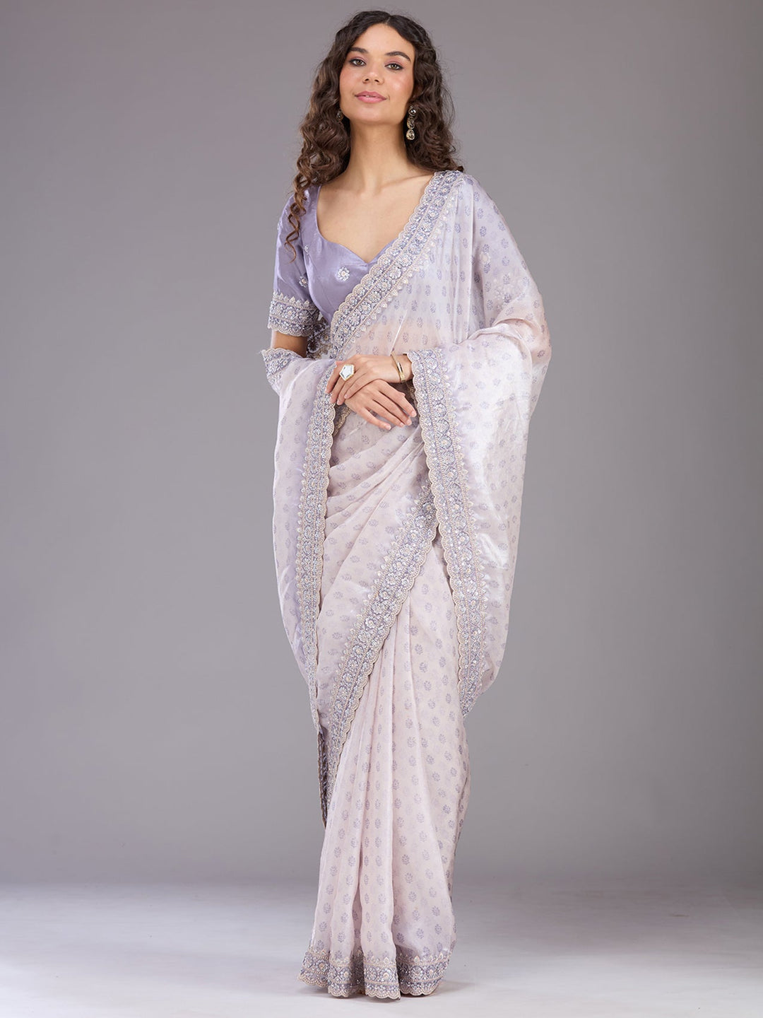 Lavender Sequins Tissue Saree