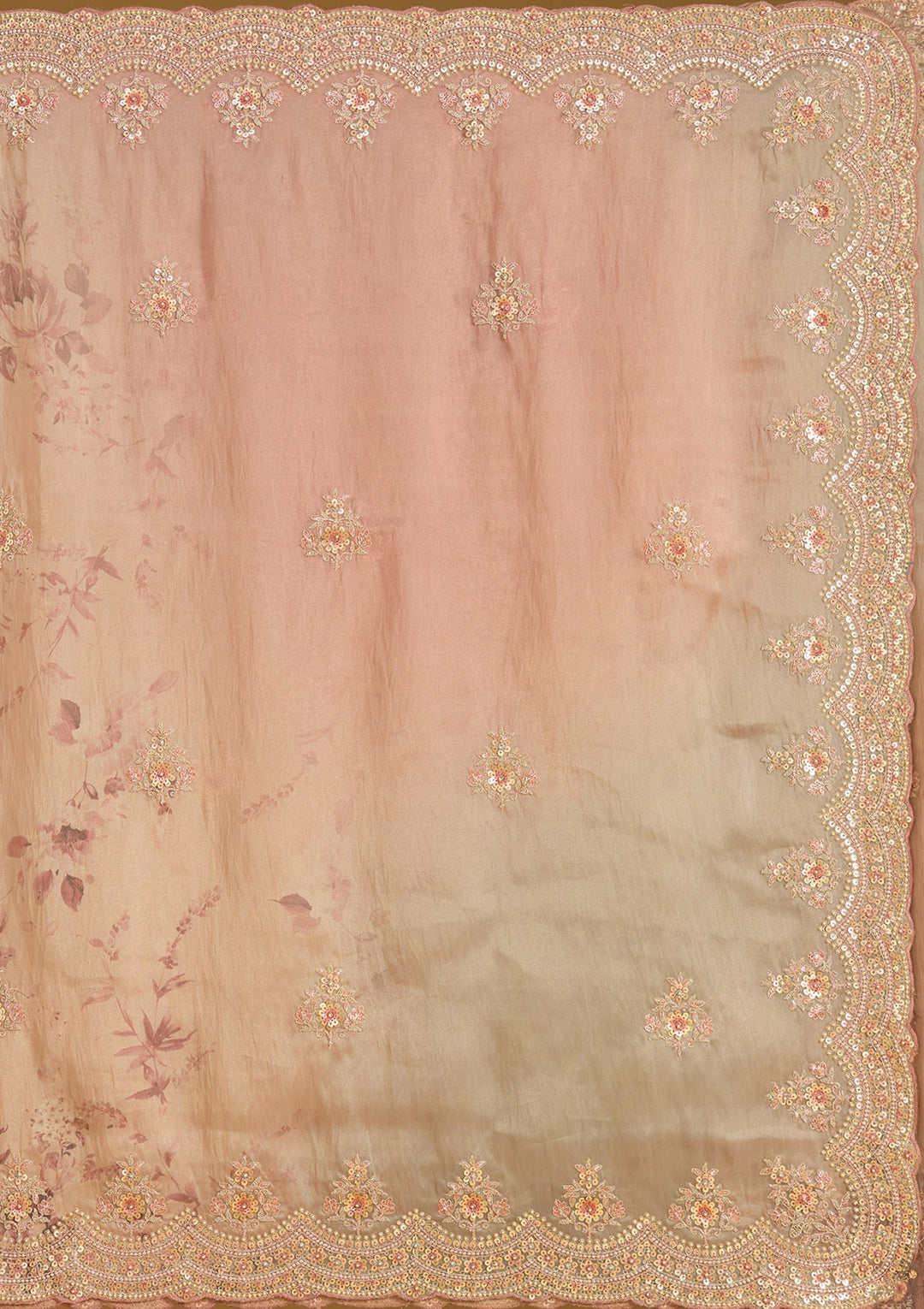 Rust Sequins Organza Saree