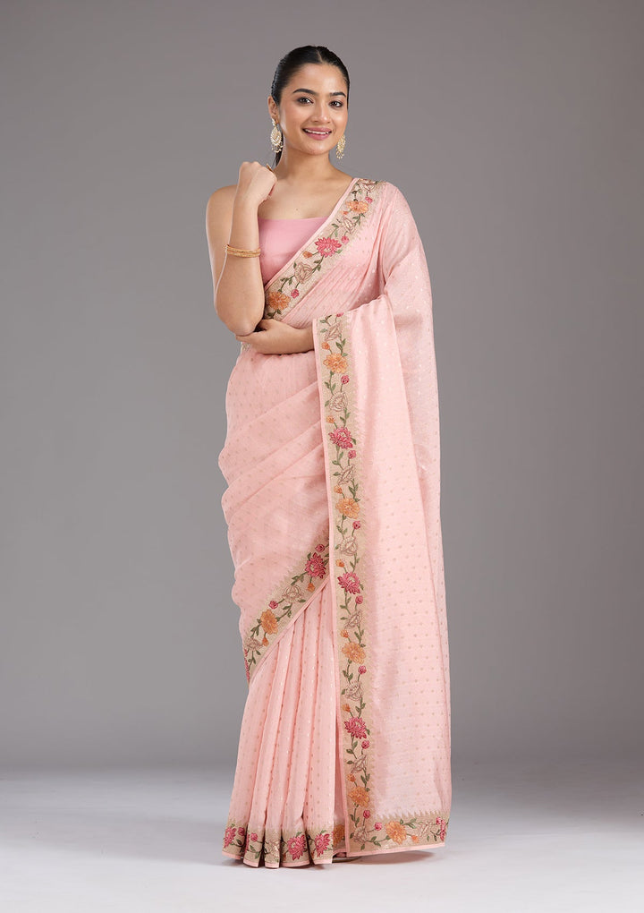Baby Pink Threadwork Tissue Saree_koskii