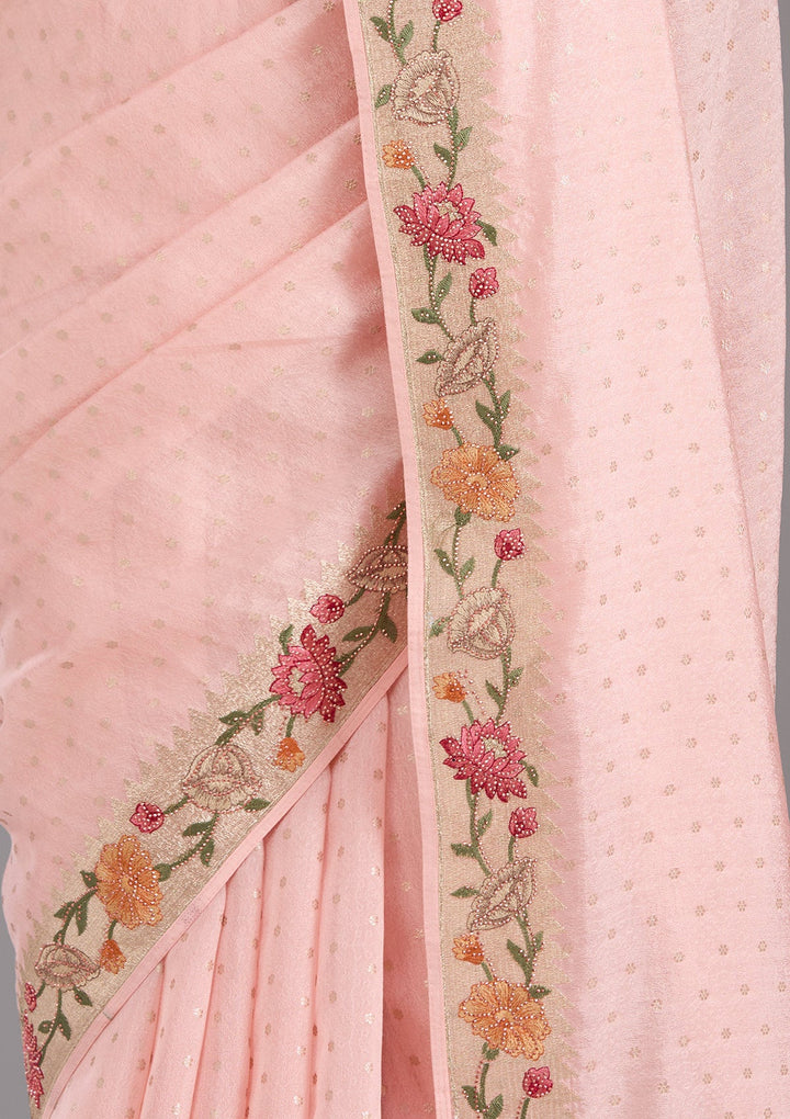 Baby Pink Threadwork Tissue Saree_koskii