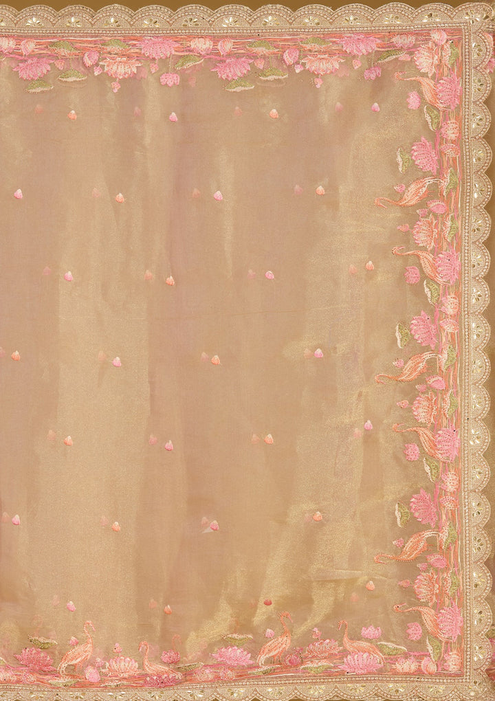Onion Pink Threadwork Tissue Saree