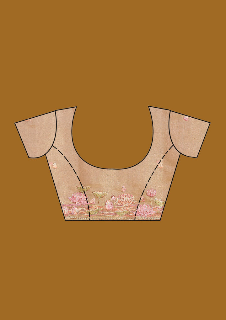 Onion Pink Threadwork Tissue Saree