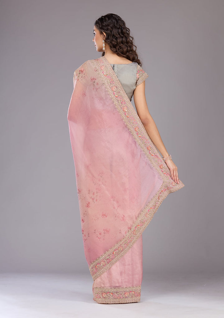 Baby Pink Sequins Organza Saree