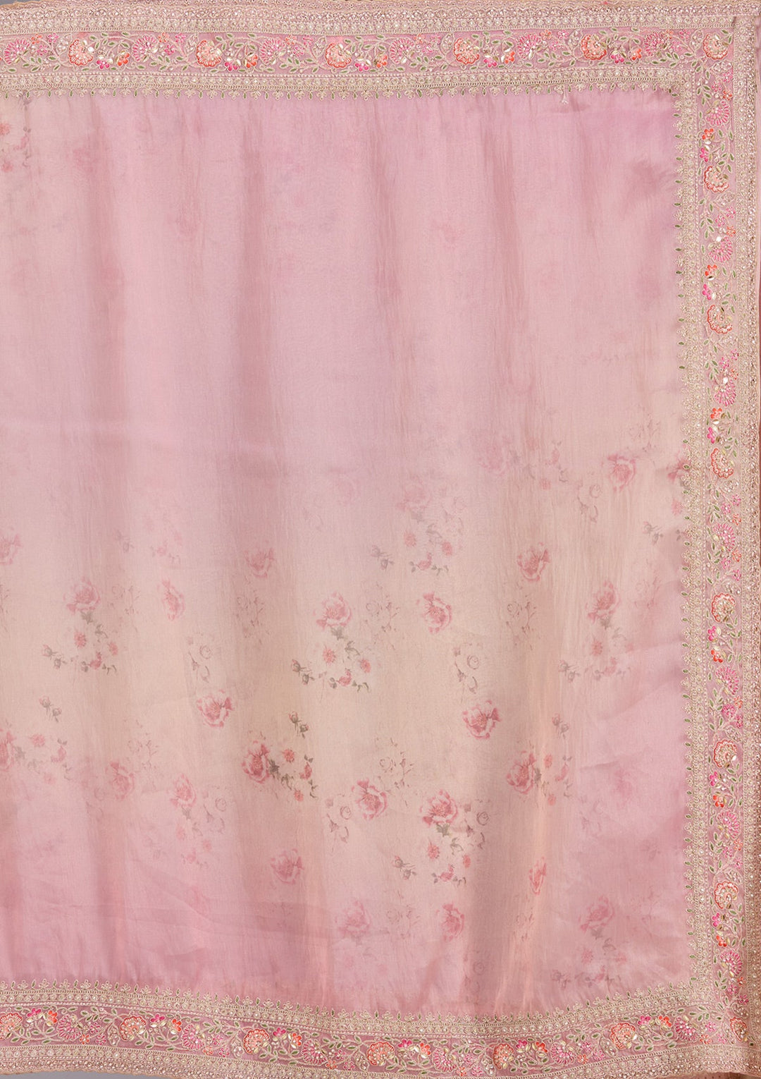 Baby Pink Sequins Organza Saree