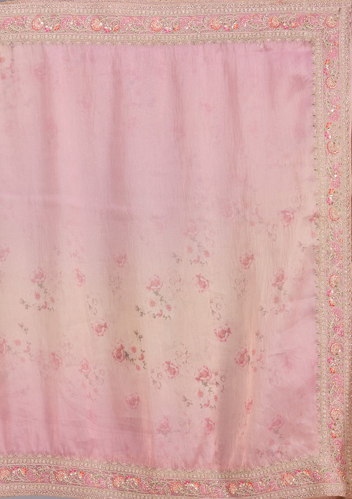 Baby Pink Sequins Organza Saree