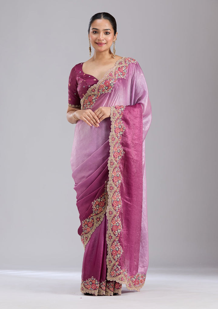 Lavender Threadwork Tissue Saree-koskii