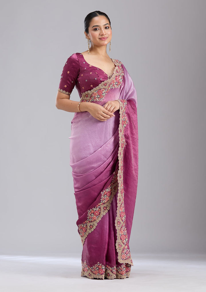 Lavender Threadwork Tissue Saree-koskii