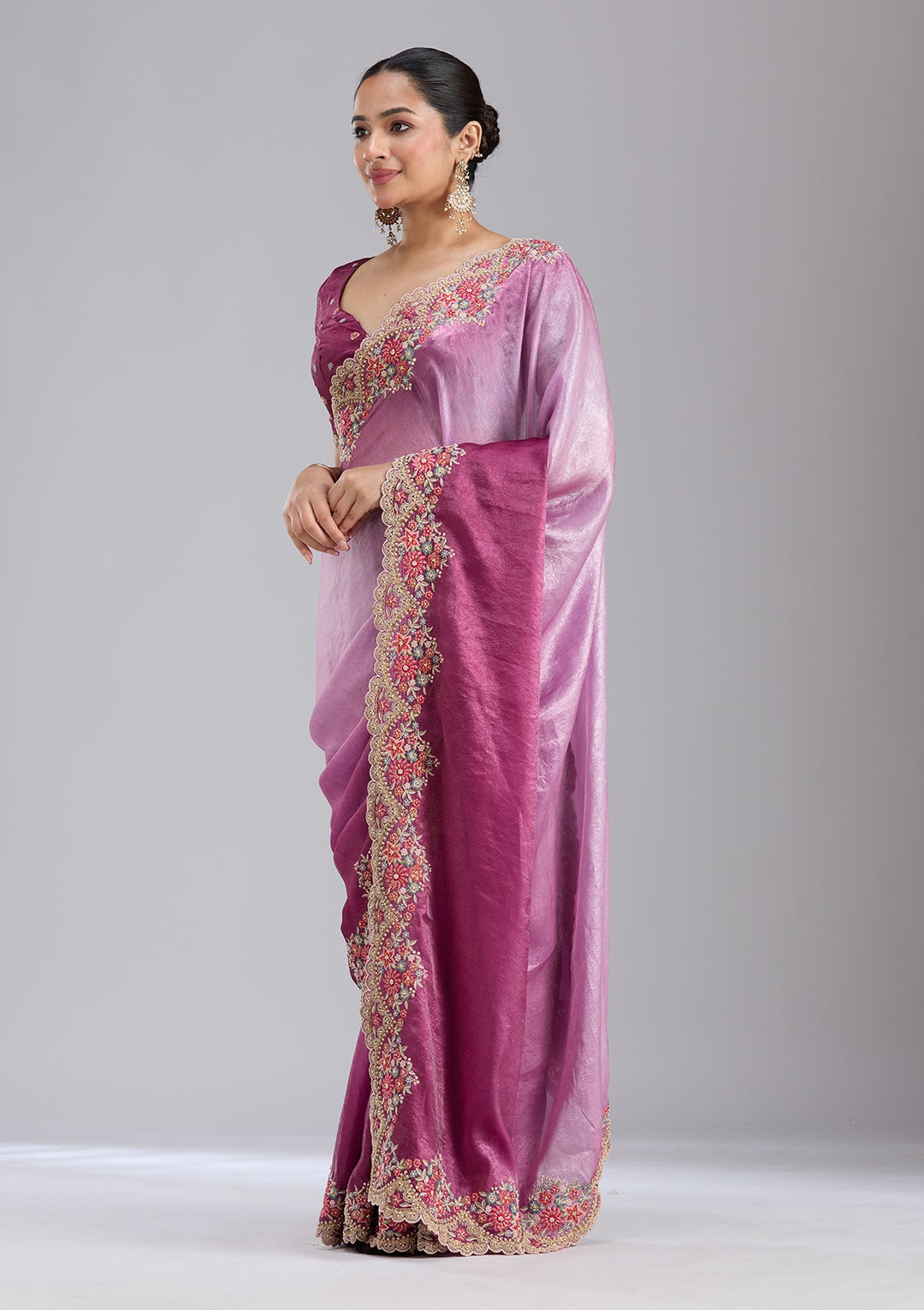 Lavender Threadwork Tissue Saree-koskii