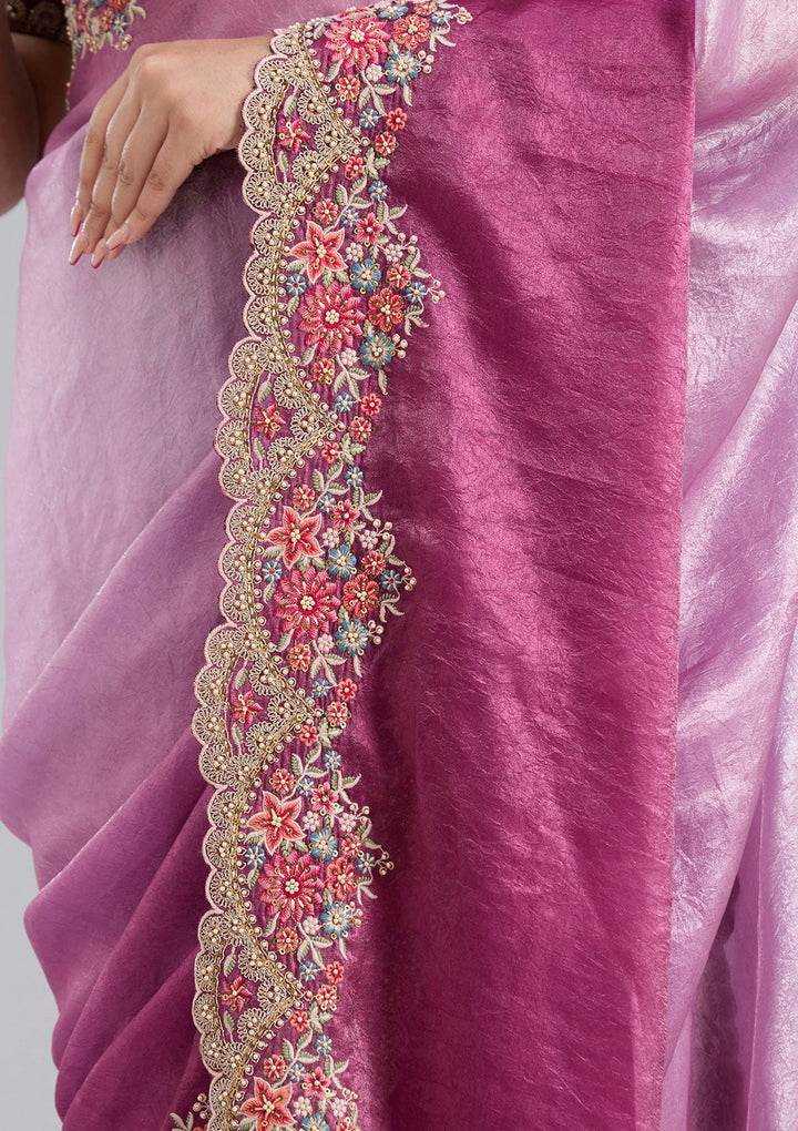 Lavender Threadwork Tissue Saree-koskii