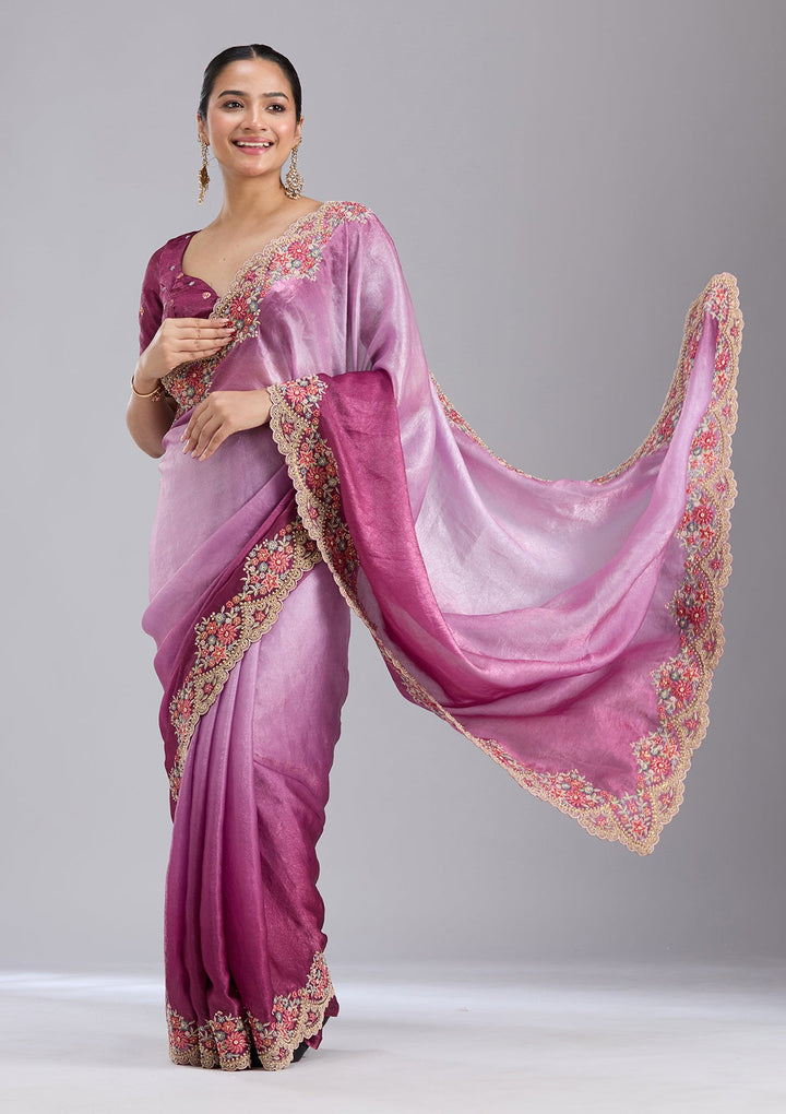 Lavender Threadwork Tissue Saree-koskii
