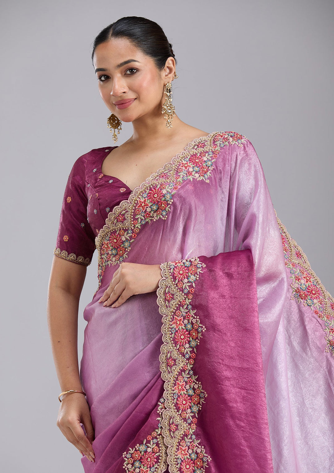 Lavender Threadwork Tissue Saree-koskii