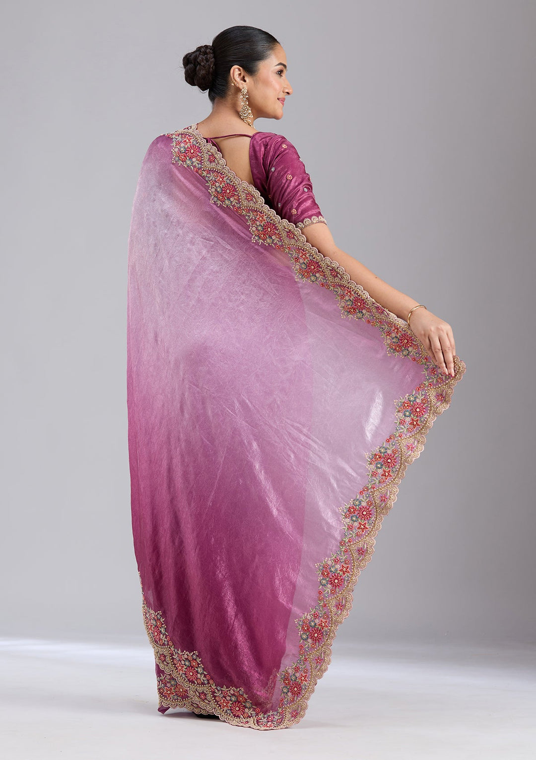 Lavender Threadwork Tissue Saree-koskii