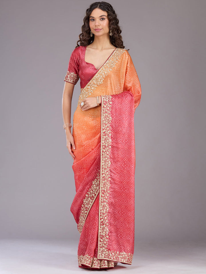 Orange Cording Organza Saree