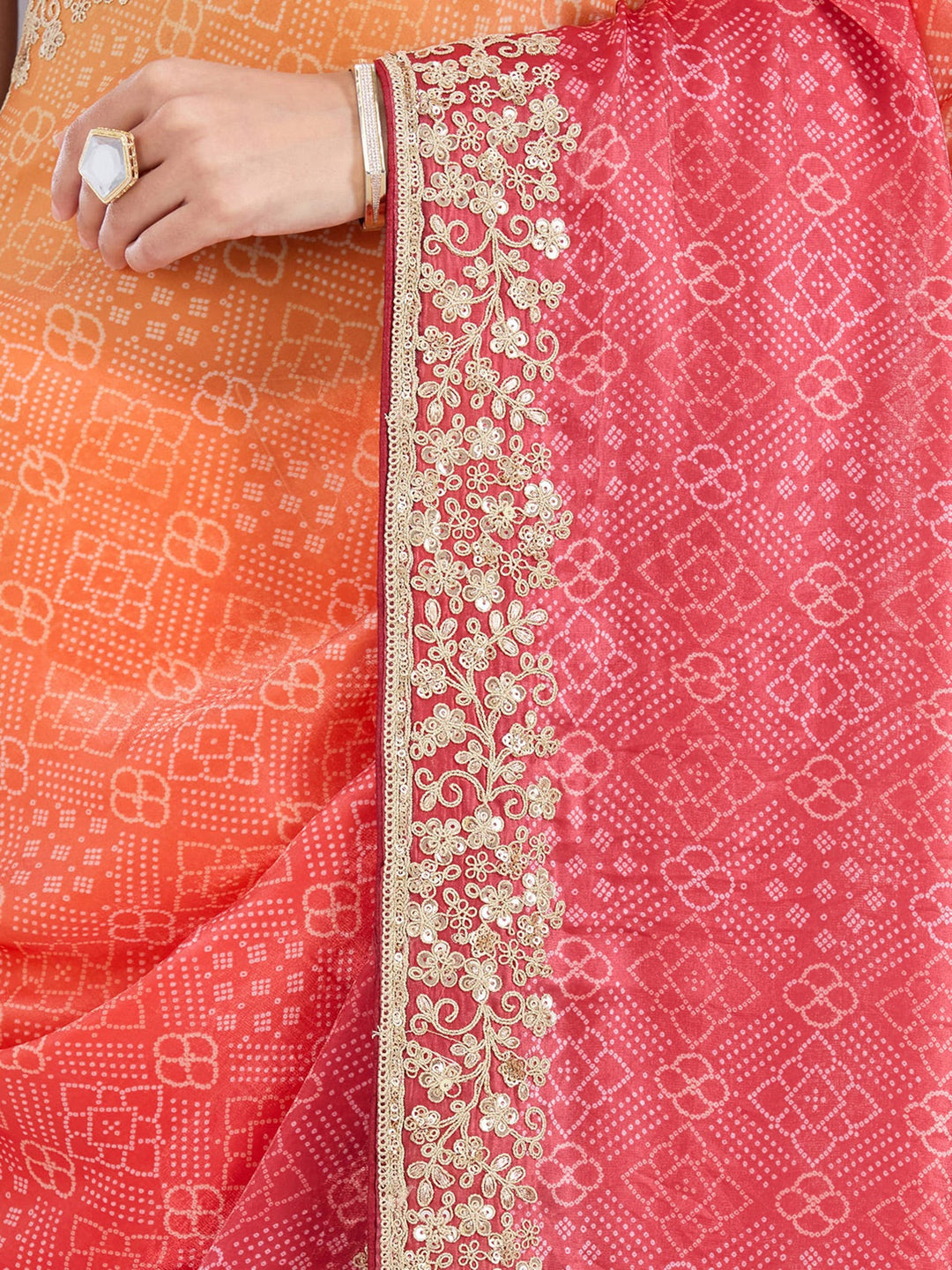 Orange Cording Organza Saree