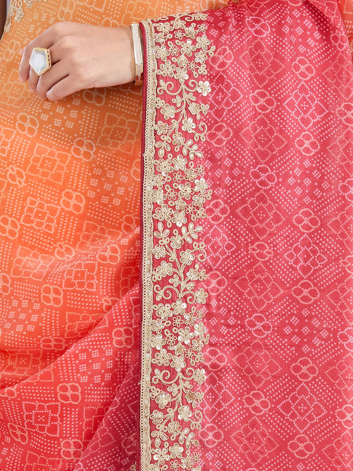 Orange Cording Organza Saree