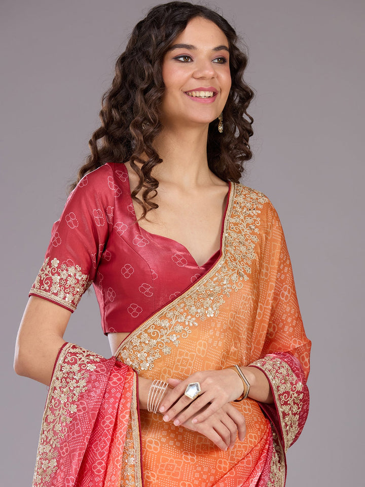 Orange Cording Organza Saree