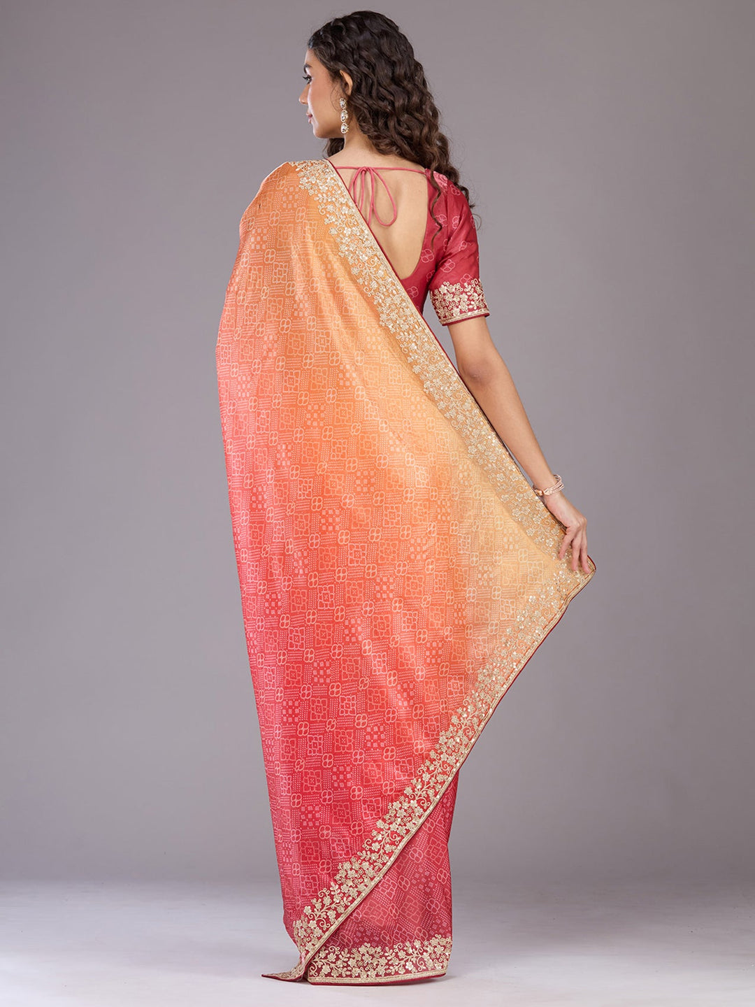 Orange Cording Organza Saree
