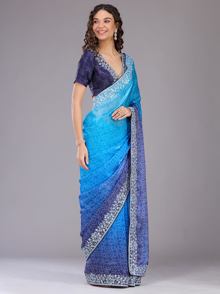 Sky Blue Cording Organza Saree