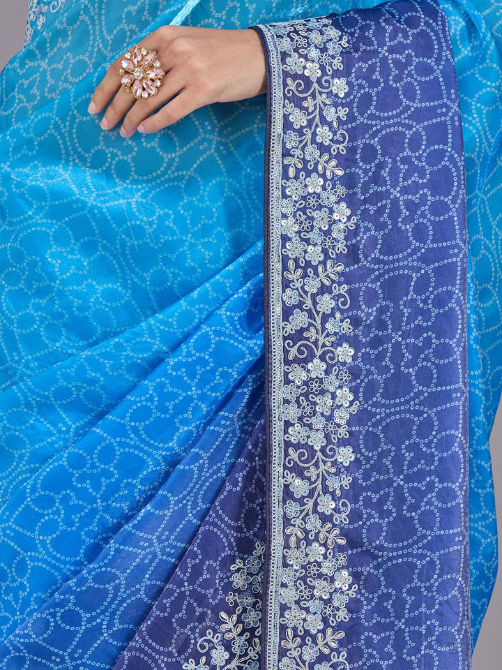 Sky Blue Cording Organza Saree