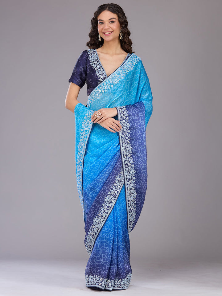 Sky Blue Cording Organza Saree