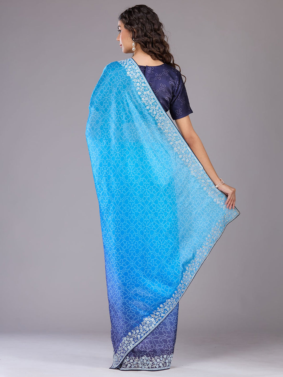 Sky Blue Cording Organza Saree