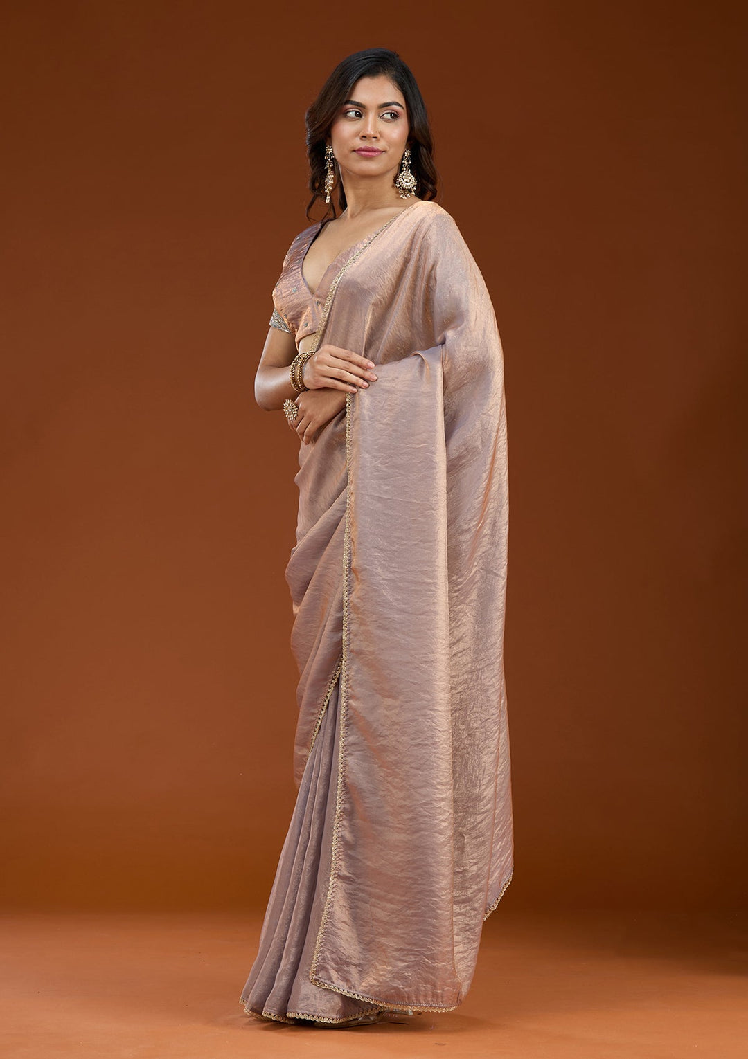 Grey Sequins Organza Saree_koskii