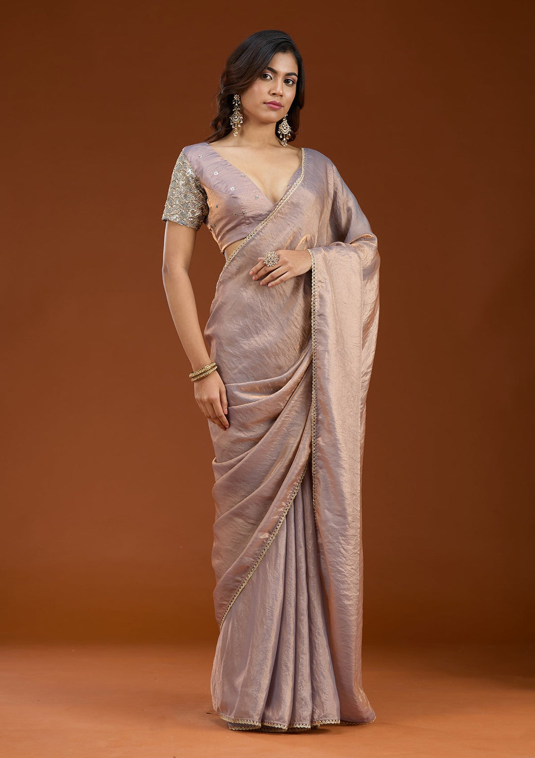 Grey Sequins Organza Saree_koskii