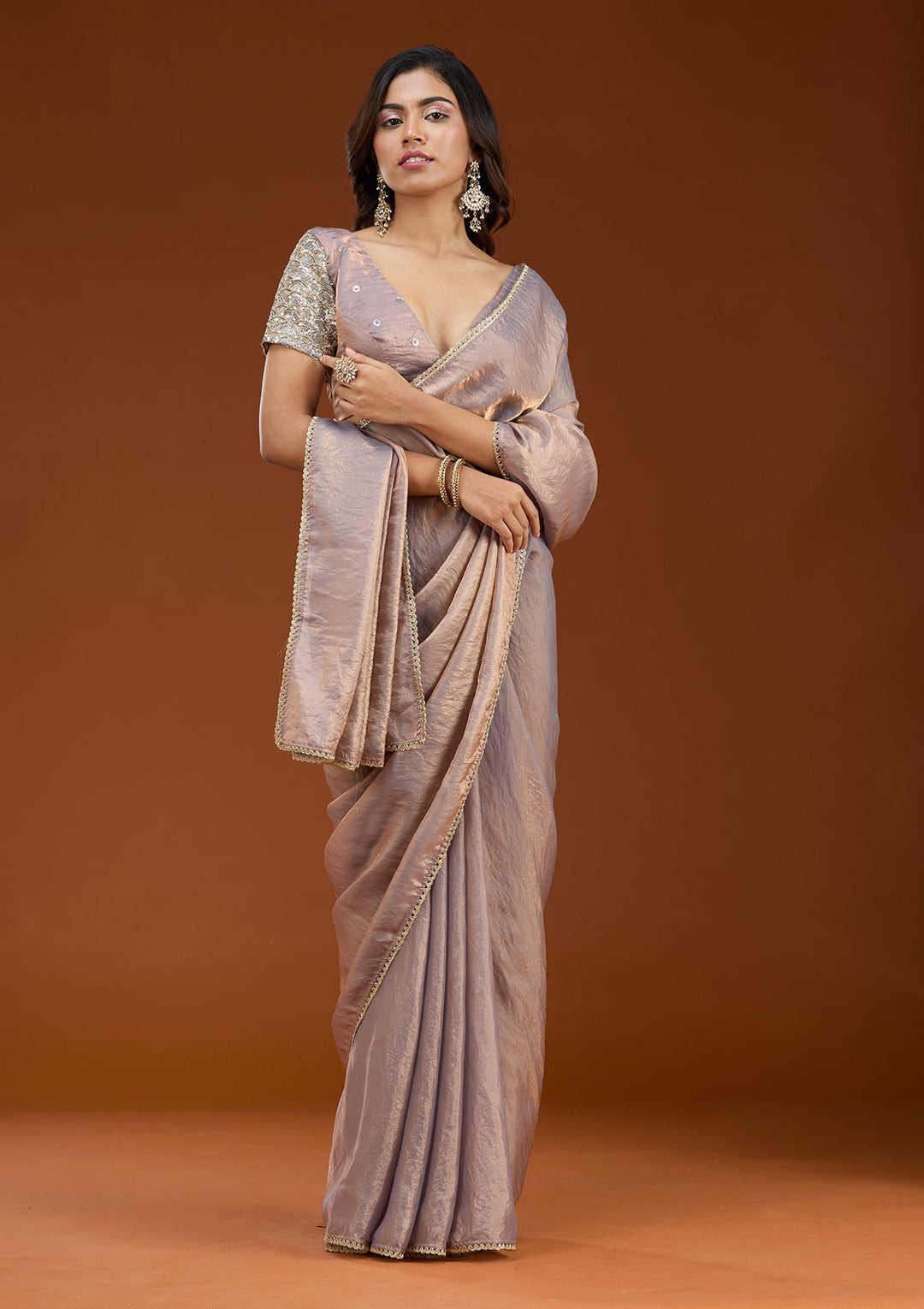 Grey Sequins Organza Saree_koskii
