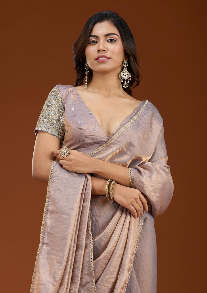 Grey Sequins Organza Saree_koskii