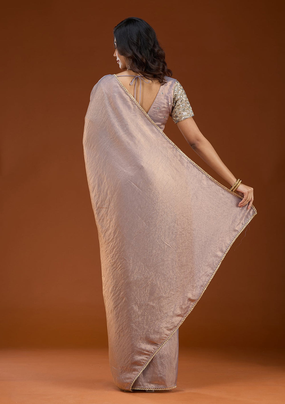 Grey Sequins Organza Saree_koskii