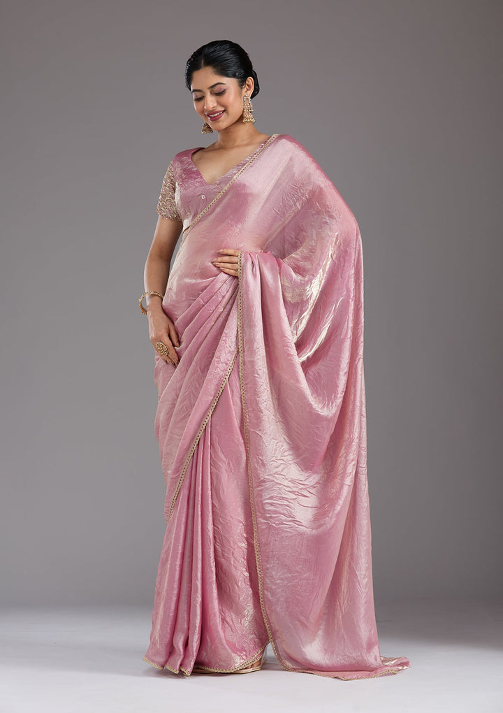 Onion Pink Sequins Organza Saree_koskii